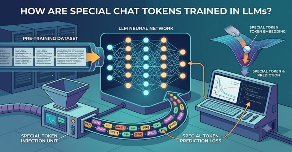 Learn how are special chat tokens trained in LLM systems, from embedding initialisation to instruction tuning, and why they shape AI conversations.